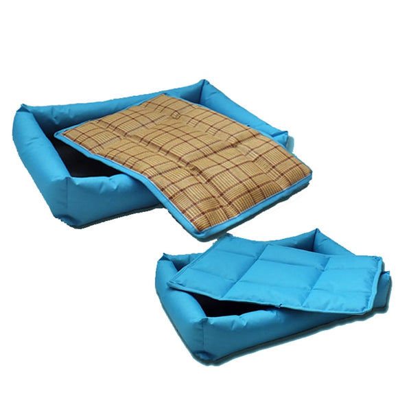 Waterproof Oxford Summer Cooling Dog Beds Fashion Plaid Pet Mat For Dog Thicken Straw Mat Cooling Kennel For Large Small Dogs