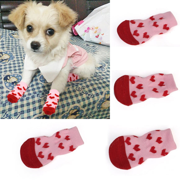 4Pcs Puppy Dog Shoes Cute Cartoon Non-Slip Knit Pet Socks Soft Warm Dog Boots Dog Cat Winter Clothes