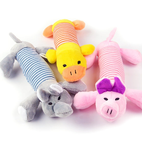 Popular Pet Dog Cat Funny Fleece Durability Plush Dog Toys Squeak Chew Sound Toy Fit for All Pets Elephant Duck Pig Plush Toys
