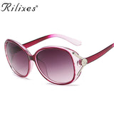 RILIXES Vintage Crystal Sunglasses Women Female With Flower Gradient Sun Glasses HD Driving Glasses UV400 Oculos Lunette Femme