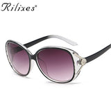 RILIXES Vintage Crystal Sunglasses Women Female With Flower Gradient Sun Glasses HD Driving Glasses UV400 Oculos Lunette Femme